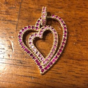 Silver dip in gold heart charm with pink stones